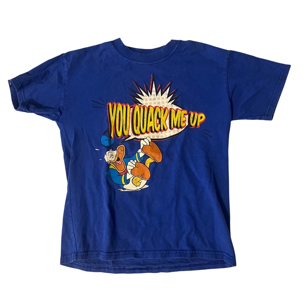 Y2K Vintage Disney Donald Duck You Quack Me Up Blue Graphic T-Shirt Kids Small